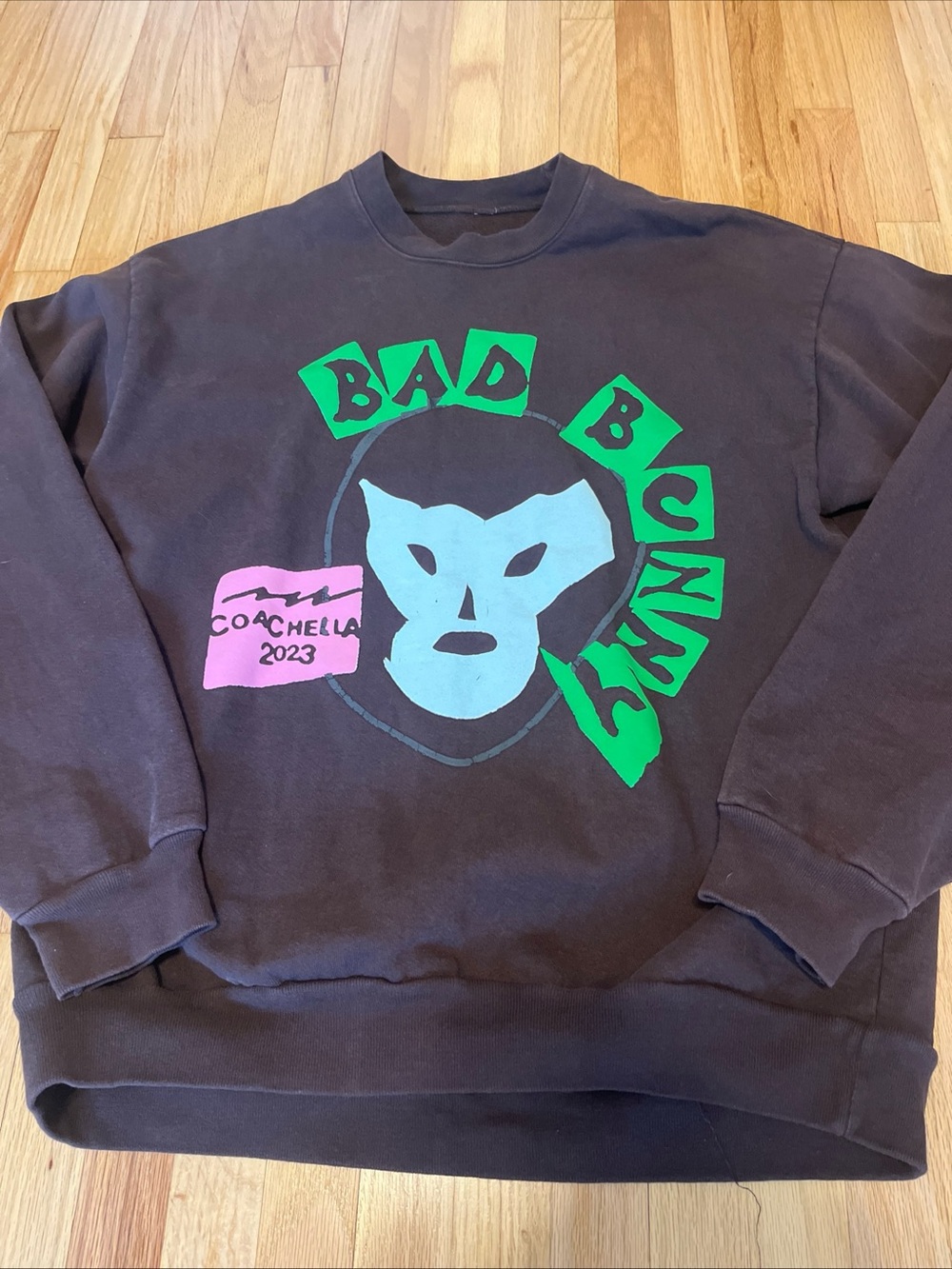 Bad Bunny X Coachella Sweatshirt Pullover Large Coachella 2023 Exclusive Brown